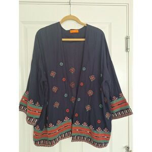Ba&sh cotton blue open front‎ embroidery cardigan size 2/XL